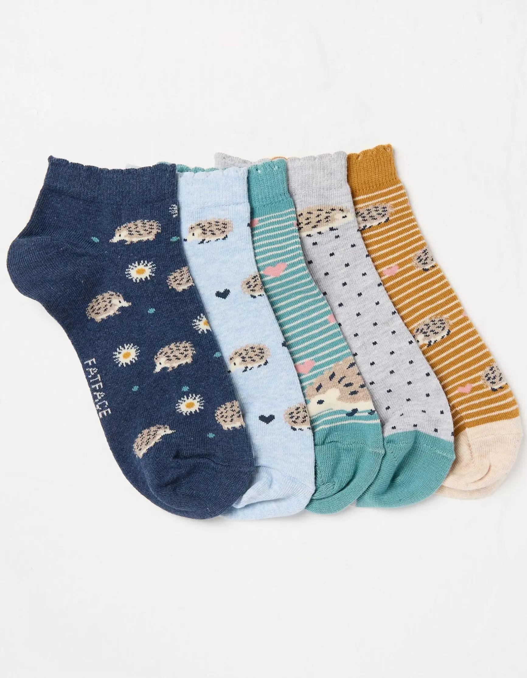 FatFace 5 Pack Hedgehog Trainer Socks|Women View All