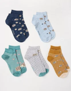 FatFace 5 Pack Hedgehog Trainer Socks|Women View All
