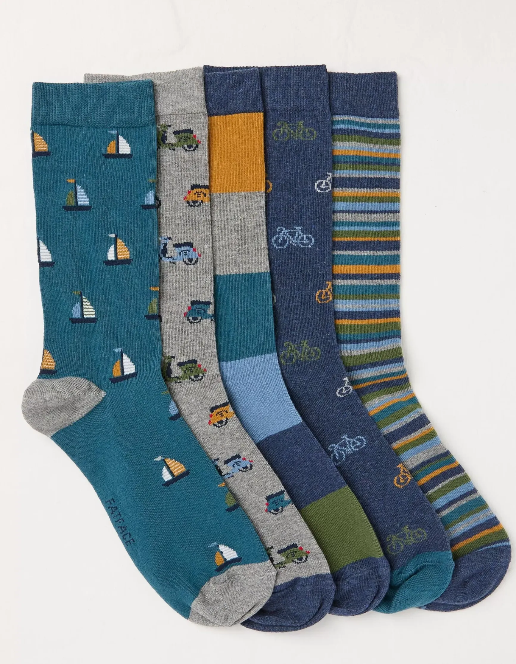 FatFace 5 Pack Vehicle Stripe Socks|Men View All