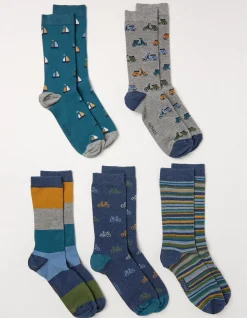 FatFace 5 Pack Vehicle Stripe Socks|Men View All