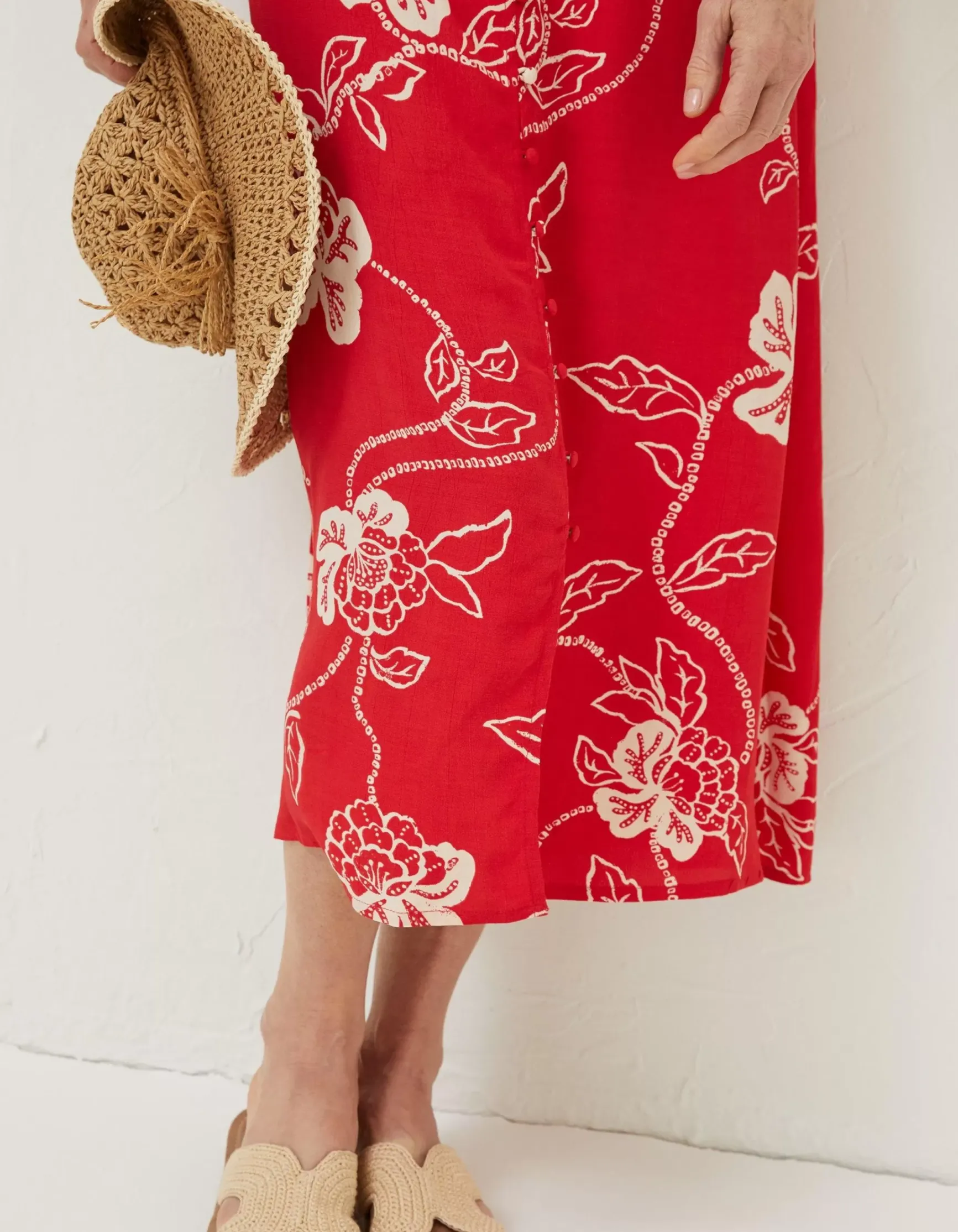 FatFace Ariel Batik Red Midi Dress|Women Dresses
