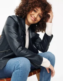FatFace Bethany Biker Leather Jacket|Women Coats & Jackets