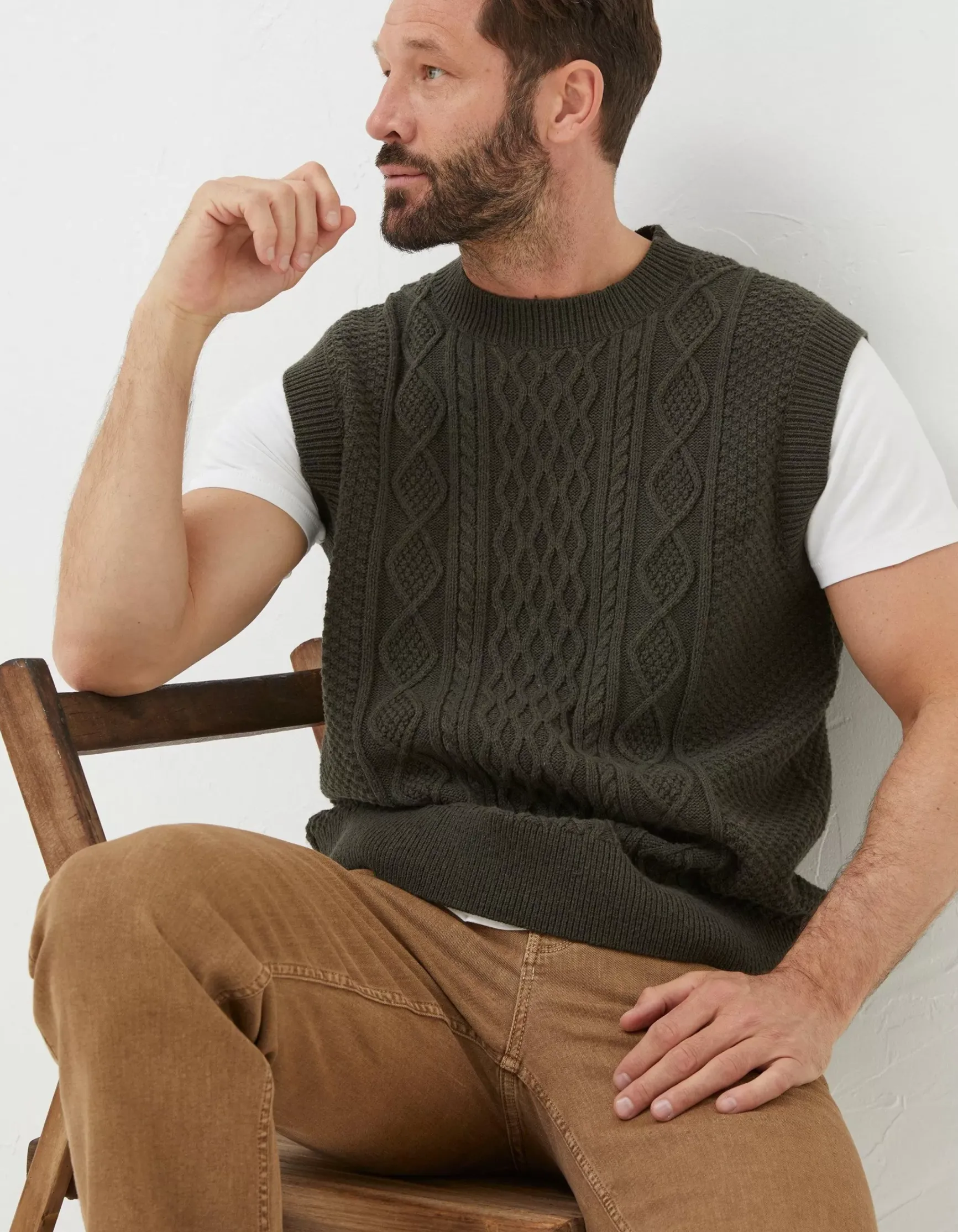 FatFace Carter Cable Knitted Tank|Men Knitwear