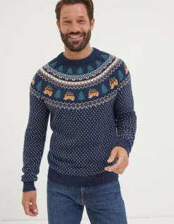 FatFace Christmas Campervan Fairisle Jumper|Men View All