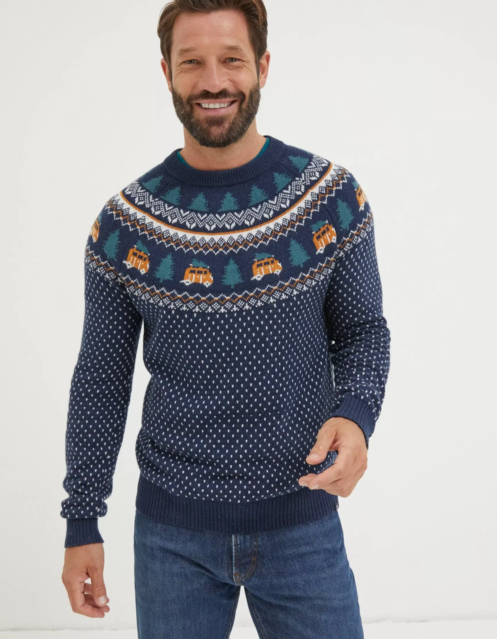 FatFace Christmas Campervan Fairisle Jumper|Men View All