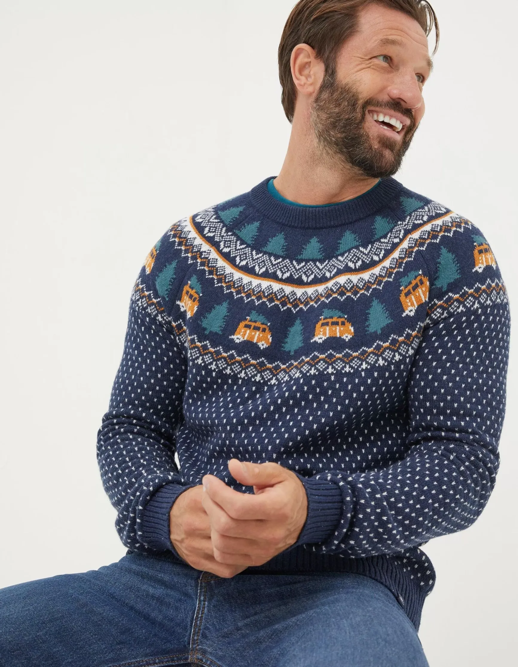 FatFace Christmas Campervan Fairisle Jumper|Men View All