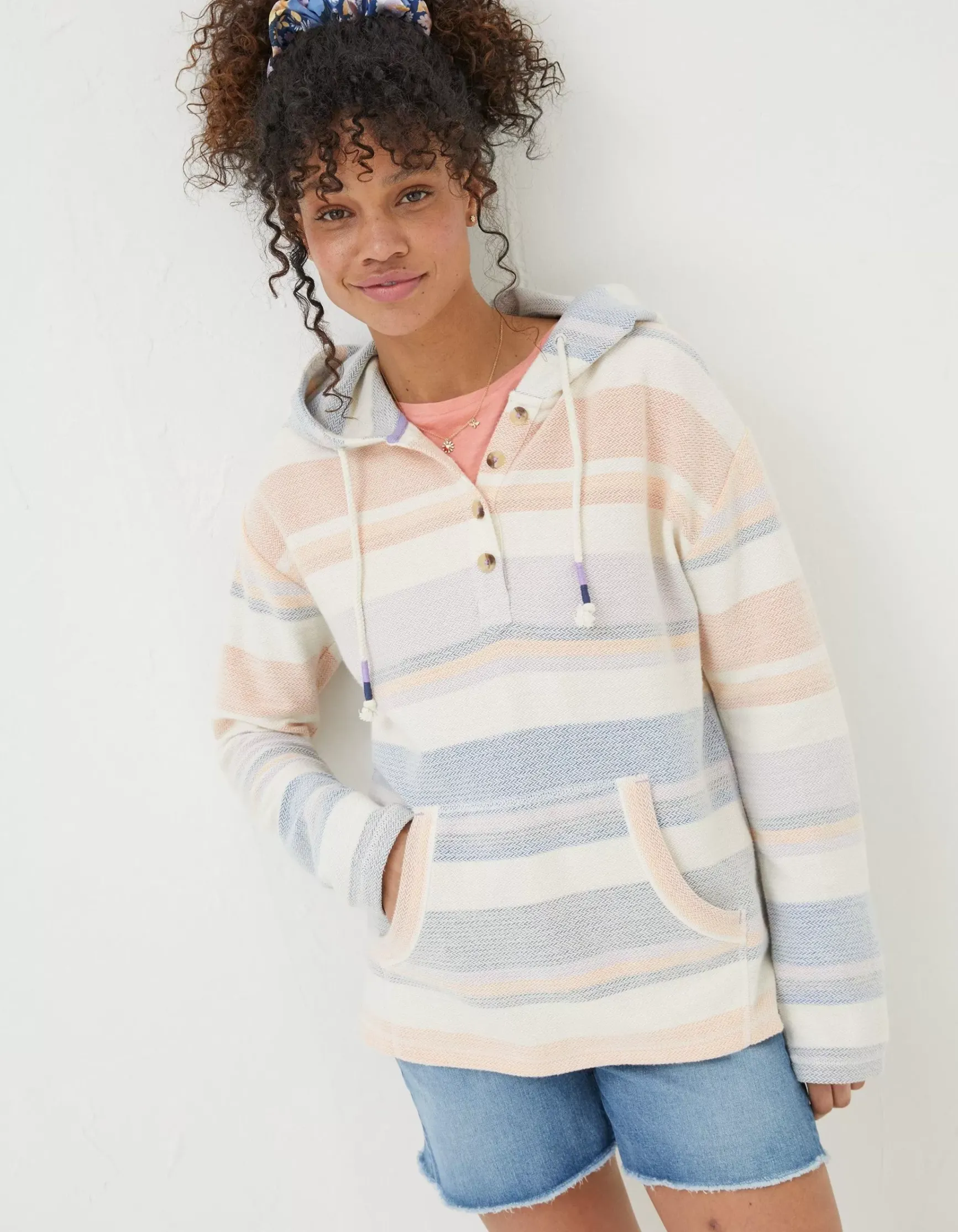 FatFace Daisy Textured Stripe Hoodie|Women Sweatshirts & Hoodies