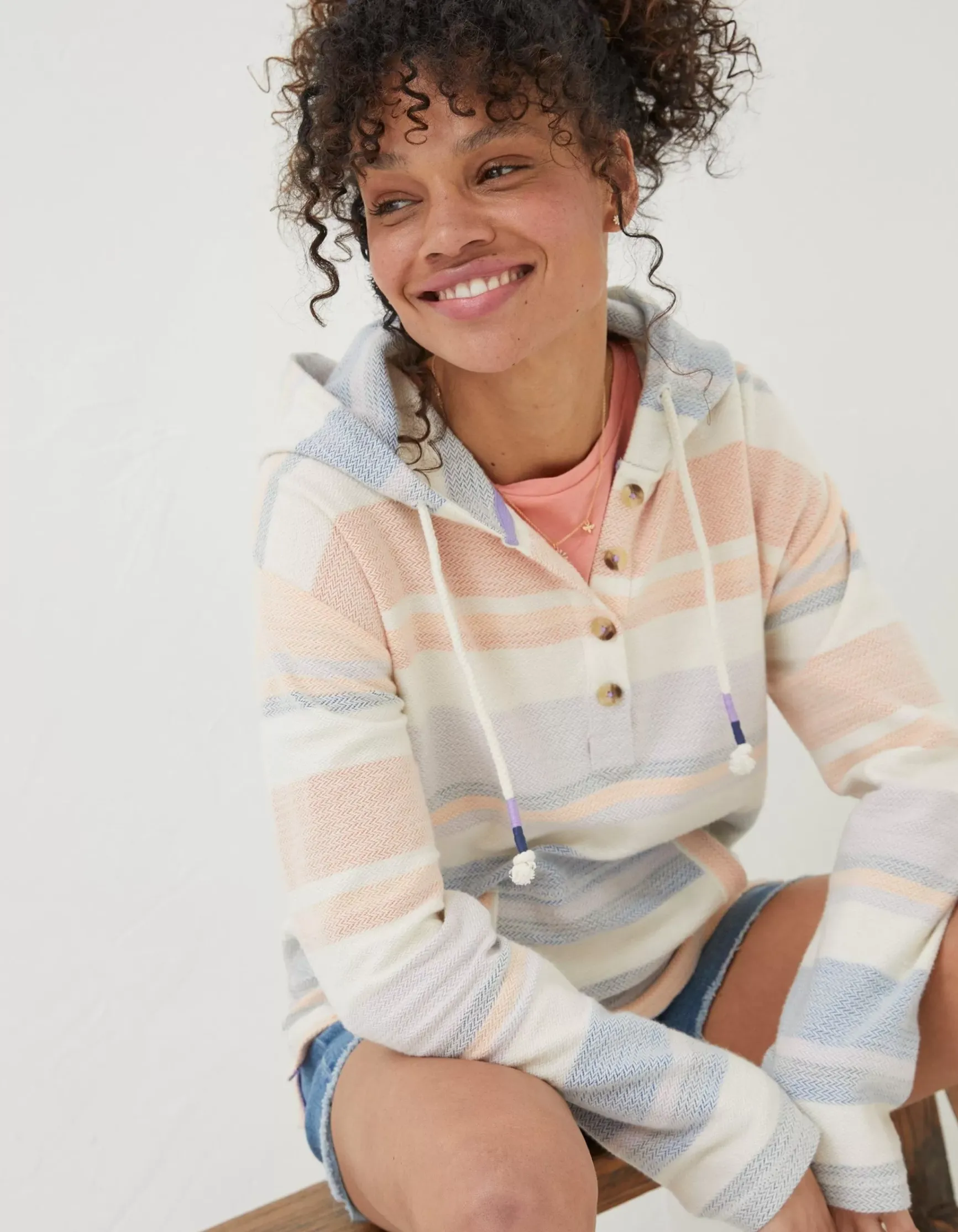 FatFace Daisy Textured Stripe Hoodie|Women Sweatshirts & Hoodies