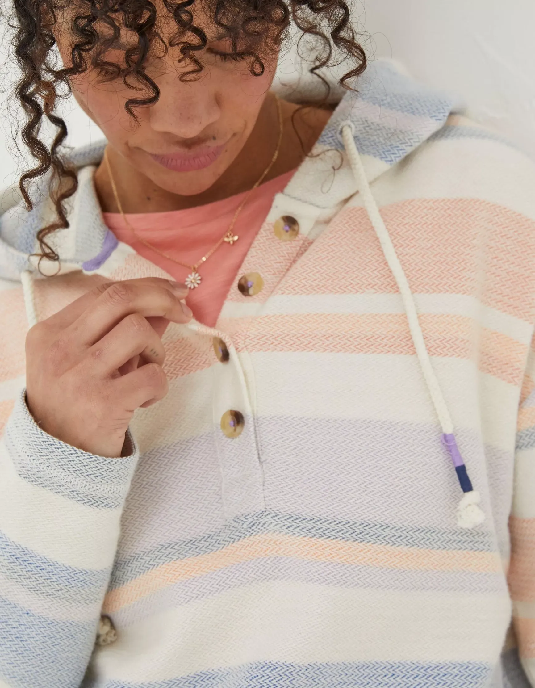 FatFace Daisy Textured Stripe Hoodie|Women Sweatshirts & Hoodies