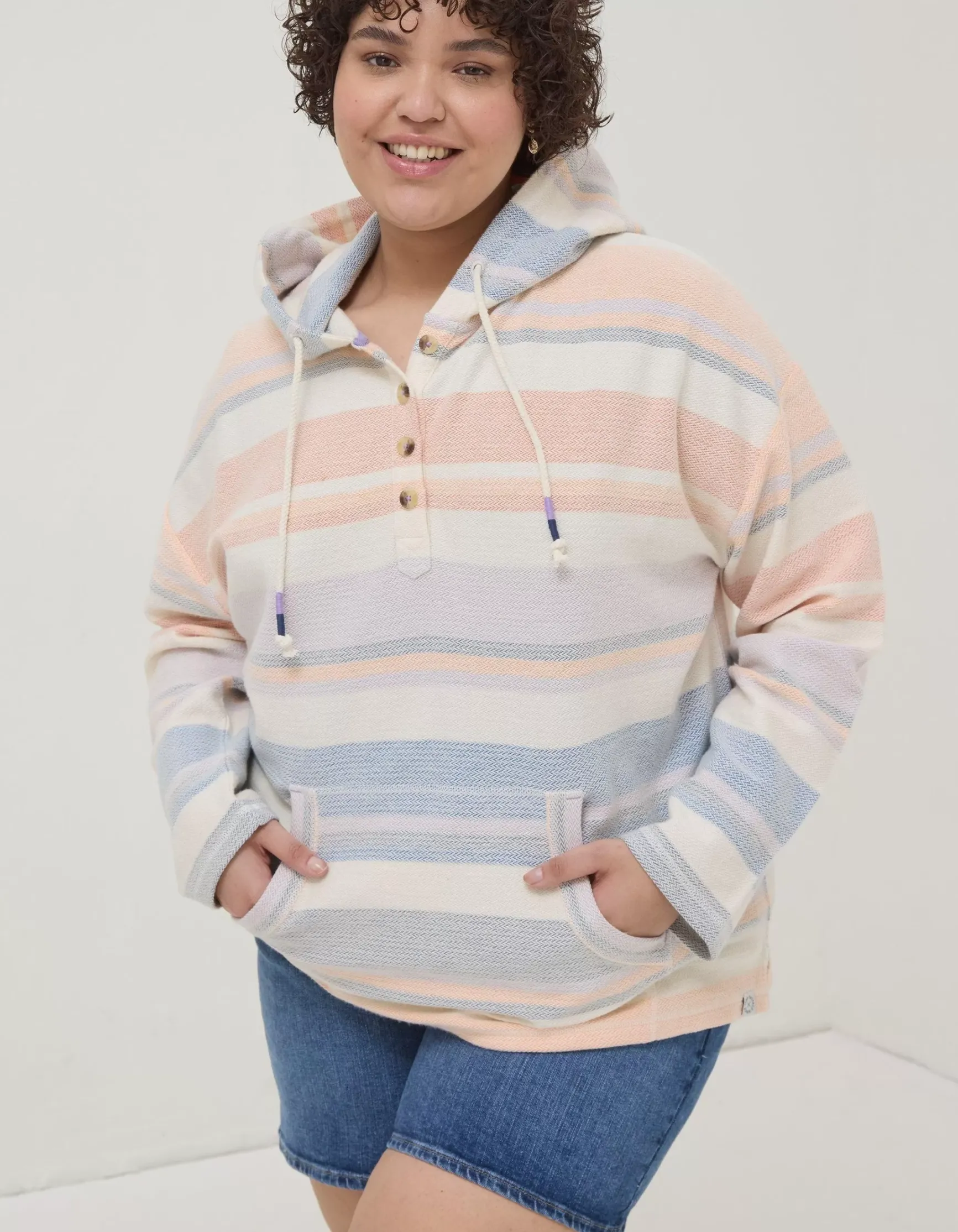 FatFace Daisy Textured Stripe Hoodie|Women Sweatshirts & Hoodies