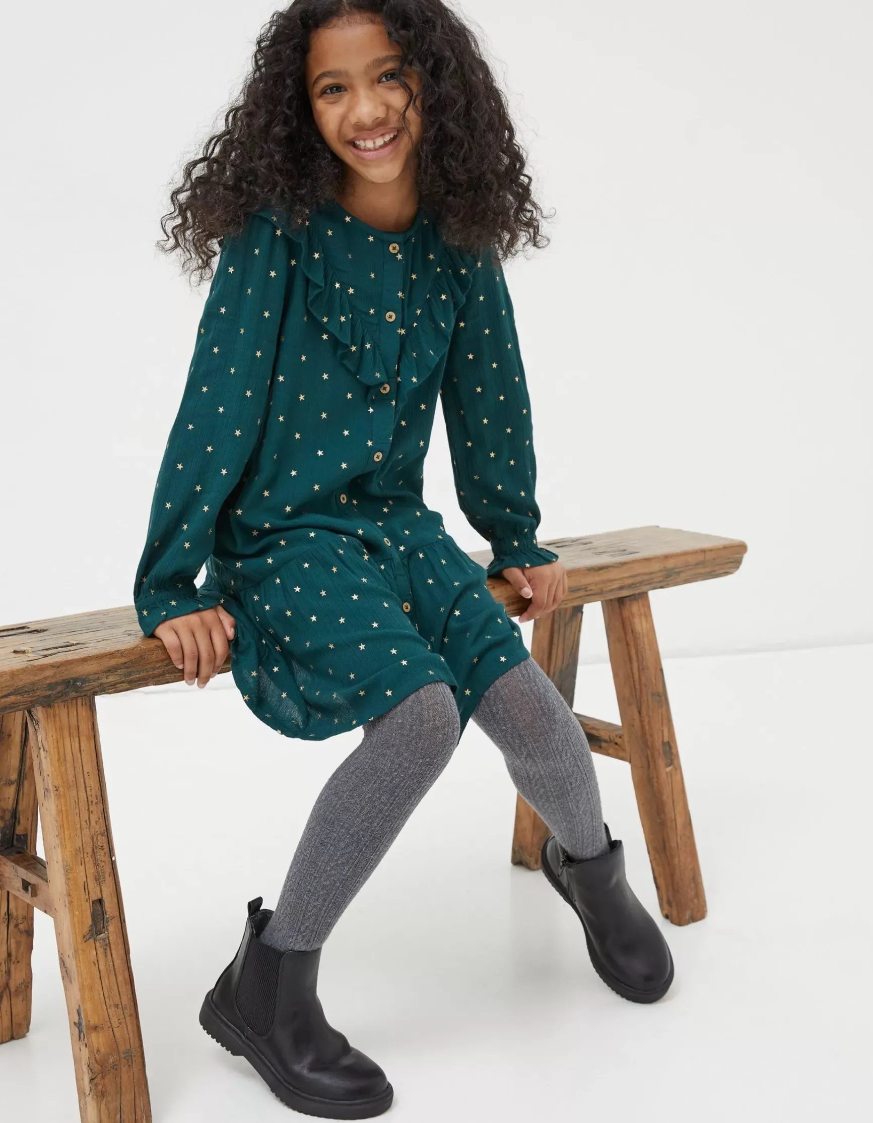 FatFace Evie Foil Star Dress|Girls View All