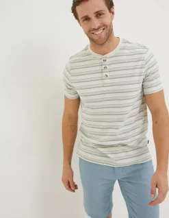 FatFace Fine Stripe Henley T-Shirt|Men T-Shirts