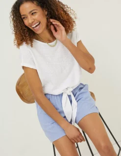 FatFace Fran Broderie Tie Front Top|Women Tops & T-Shirts