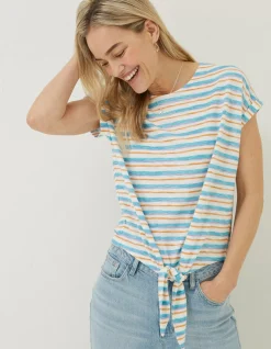 FatFace Fran Stripe Tie Front Top|Women Tops & T-Shirts