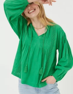FatFace Freya Green Lace Blouse|Women Shirts & Blouses
