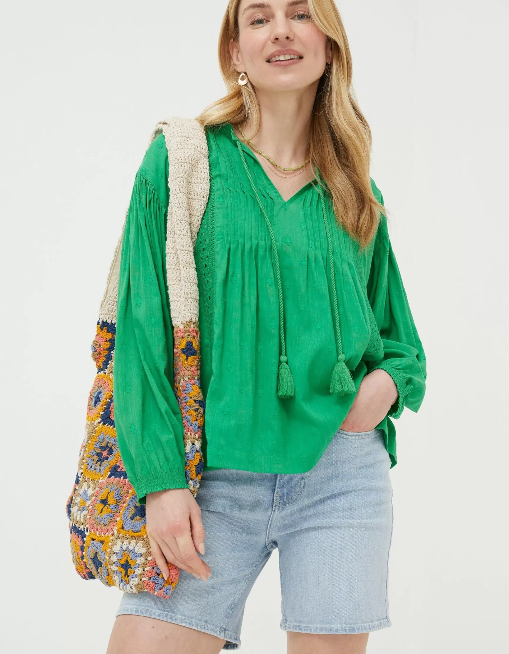 FatFace Freya Green Lace Blouse|Women Shirts & Blouses