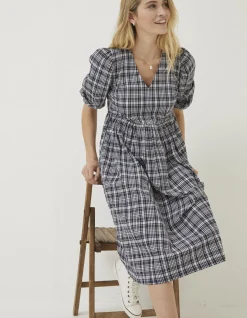 FatFace Hannah Puff Sleeve Check Midi Dress|Women Dresses