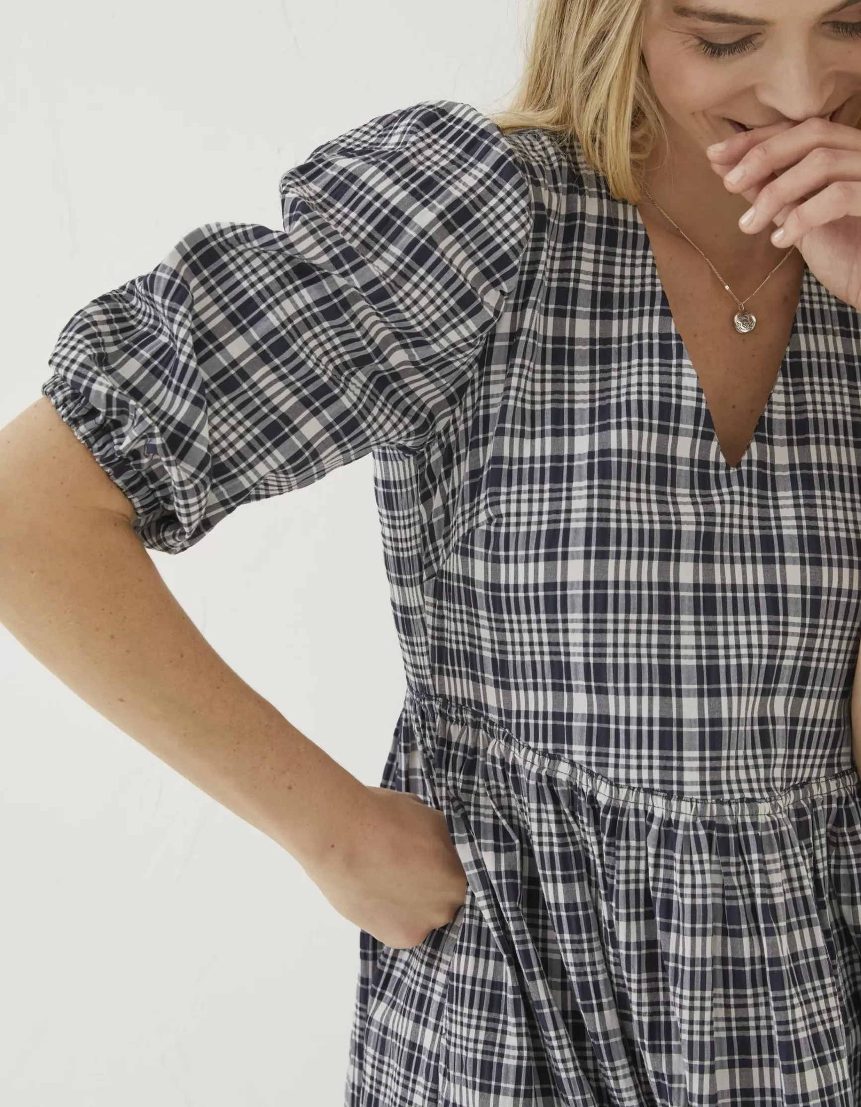 FatFace Hannah Puff Sleeve Check Midi Dress|Women Dresses