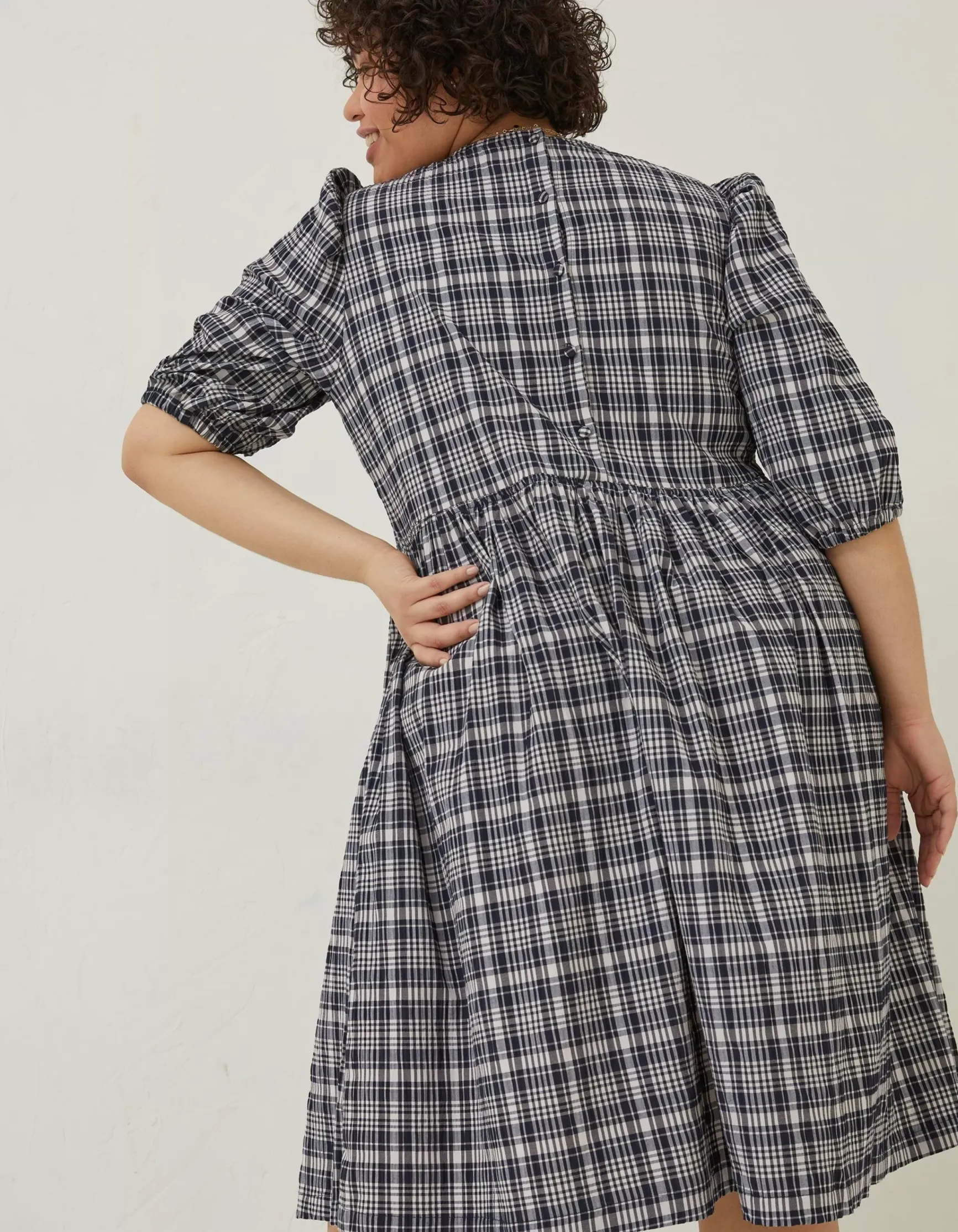 FatFace Hannah Puff Sleeve Check Midi Dress|Women Dresses