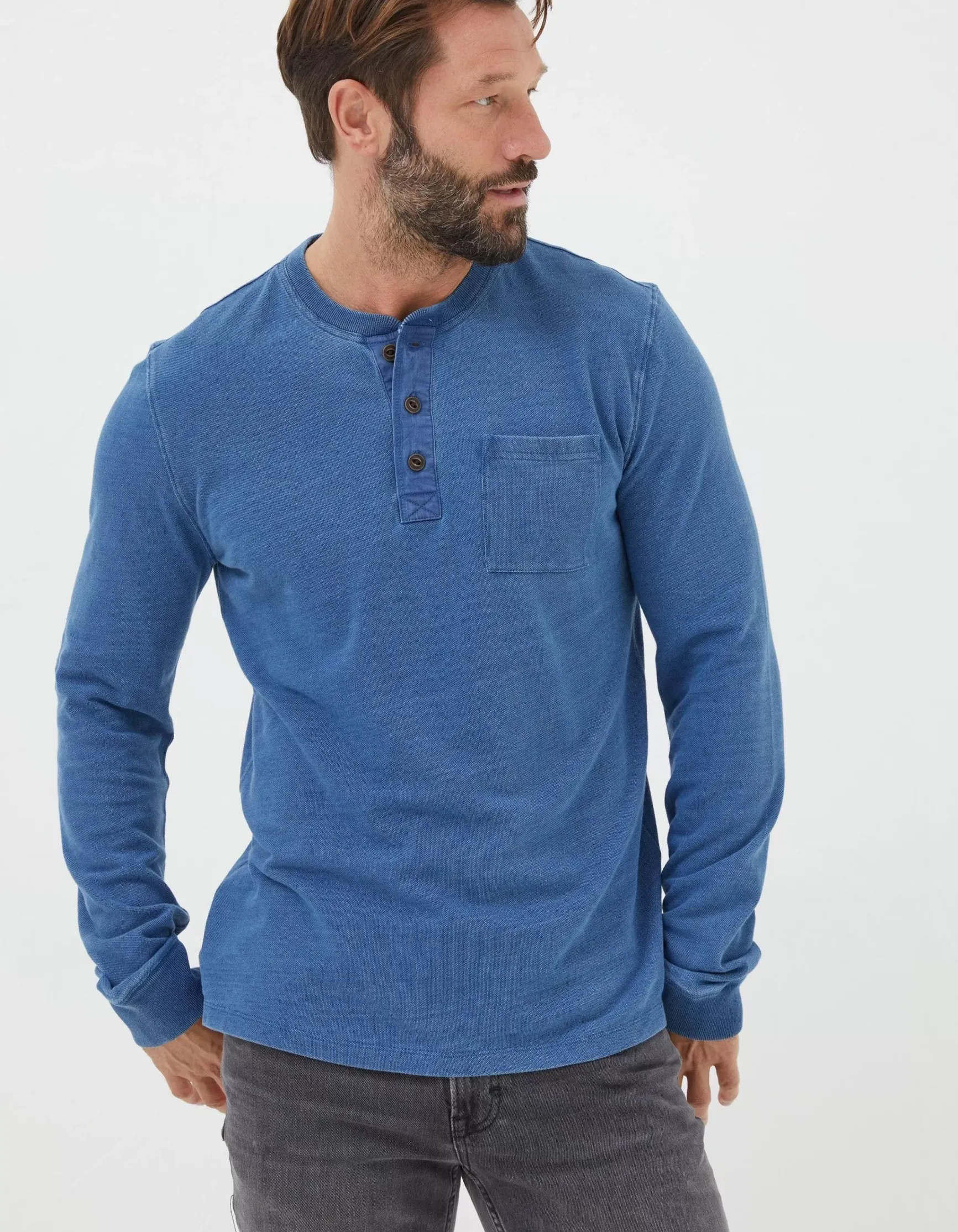 FatFace Indigo Henley T-Shirt|Men View All