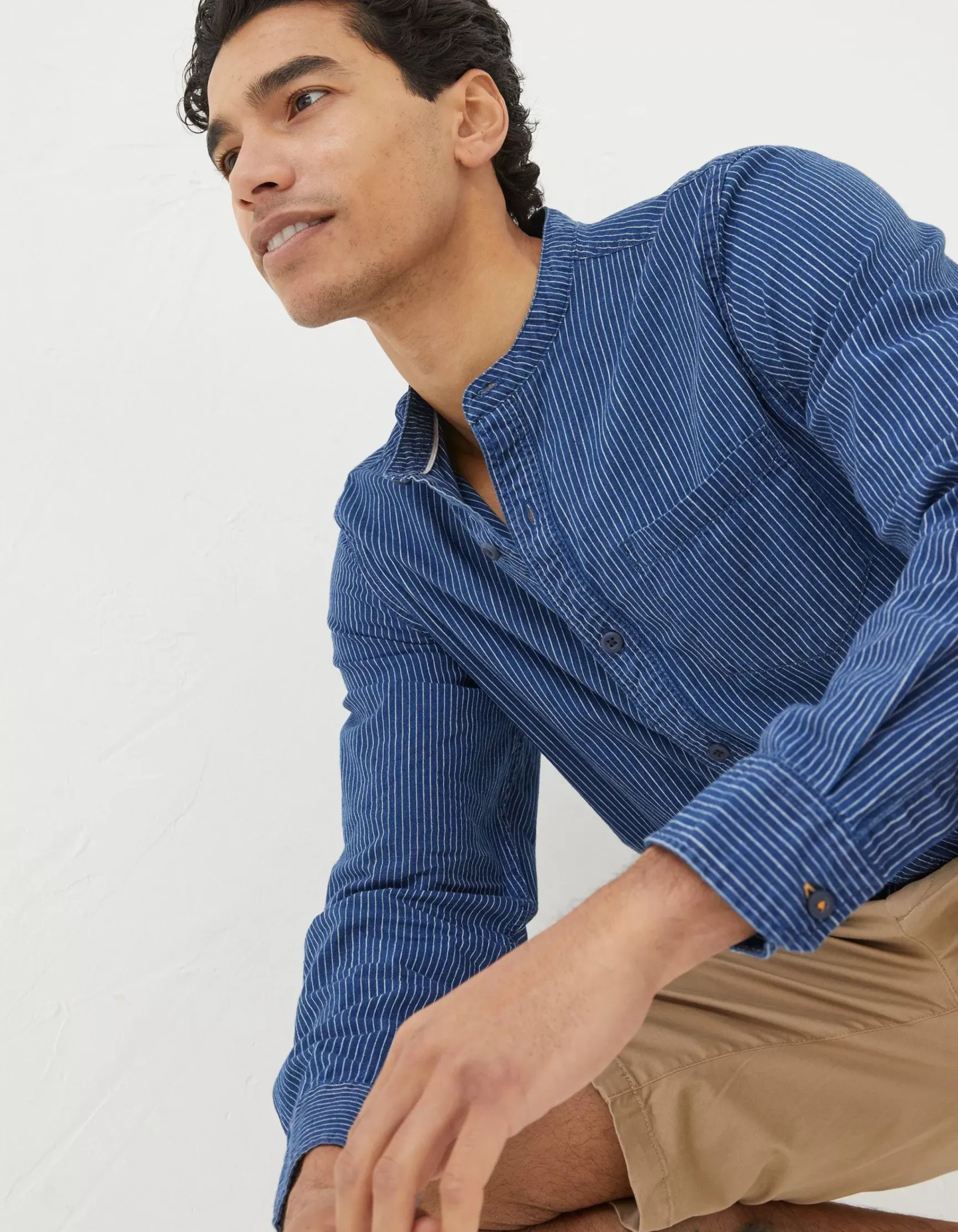 FatFace Indigo Stripe Grandad Shirt|Men View All