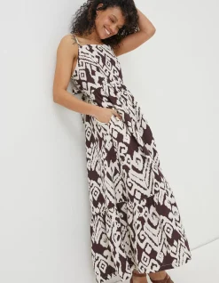 FatFace Julien Ikat Linen Midi Dress|Women Dresses