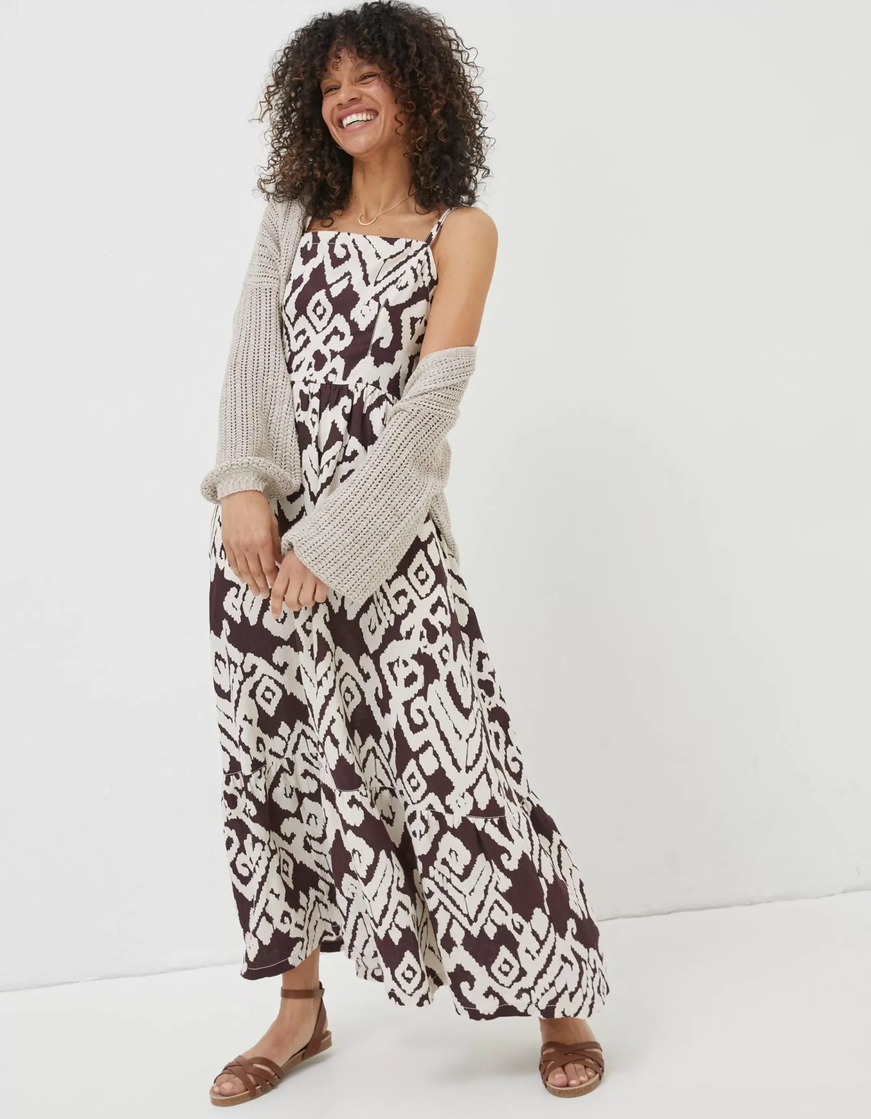 FatFace Julien Ikat Linen Midi Dress|Women Dresses