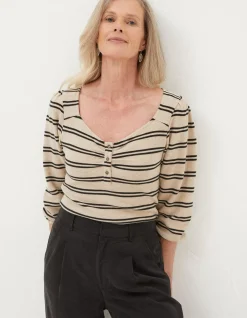 FatFace Kara Stripe Henley Top|Women Tops & T-Shirts