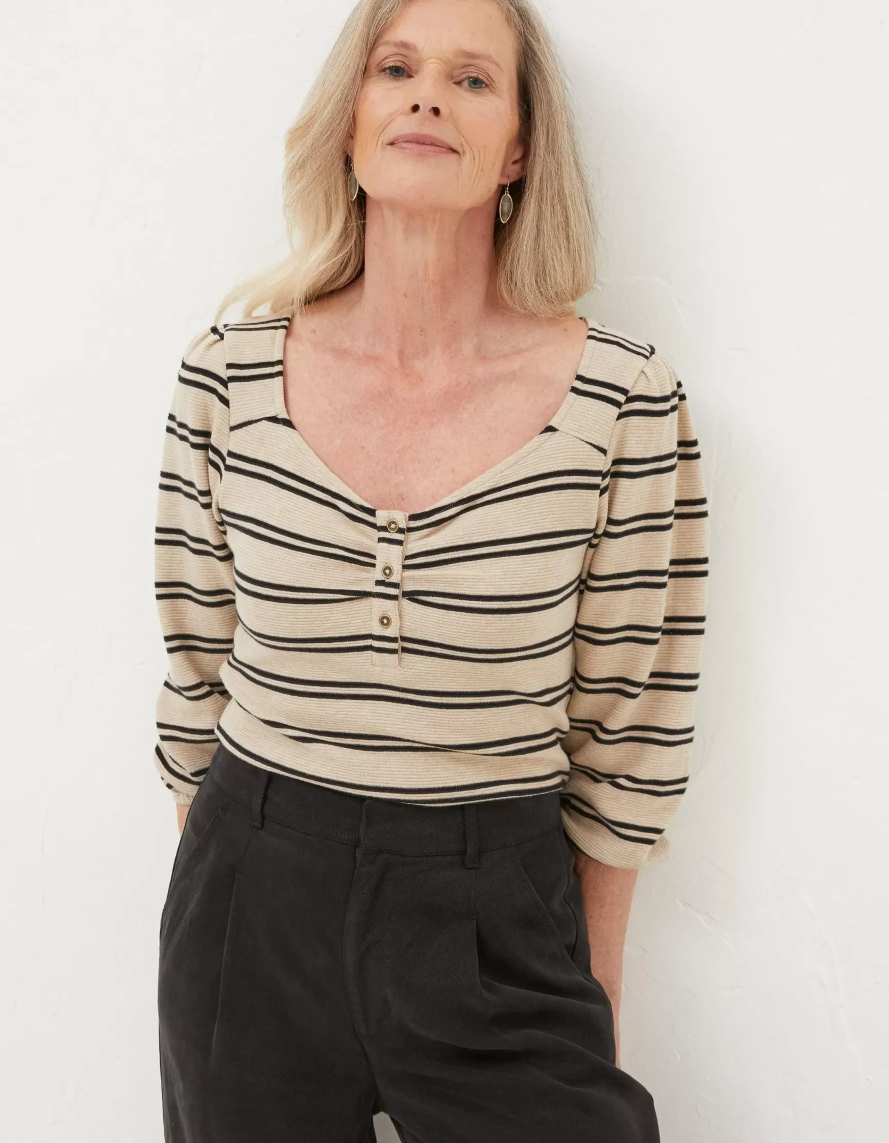 FatFace Kara Stripe Henley Top|Women Tops & T-Shirts
