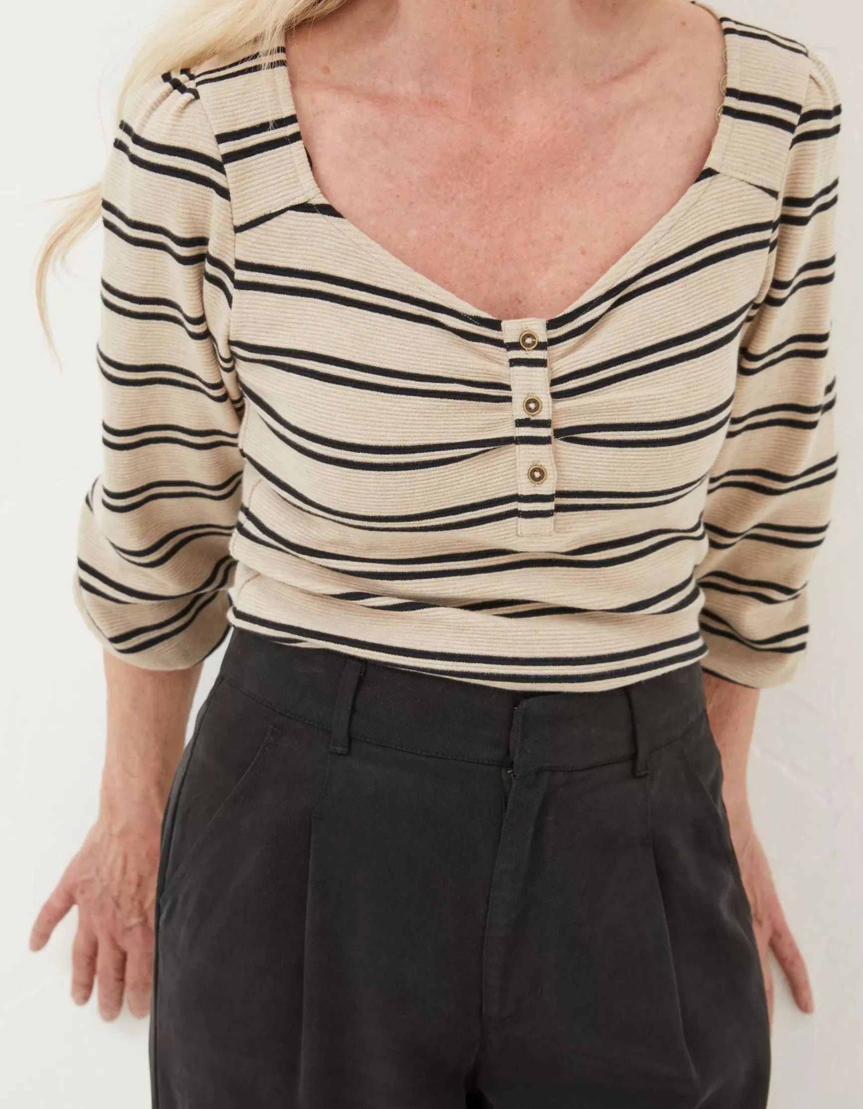 FatFace Kara Stripe Henley Top|Women Tops & T-Shirts