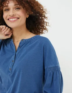 FatFace Keira Indigo Henley Top|Women Tops & T-Shirts