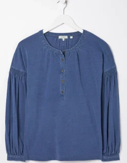 FatFace Keira Indigo Henley Top|Women Tops & T-Shirts