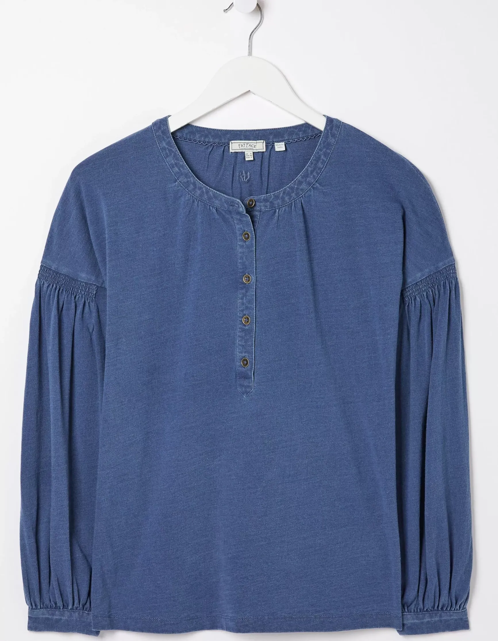 FatFace Keira Indigo Henley Top|Women Tops & T-Shirts