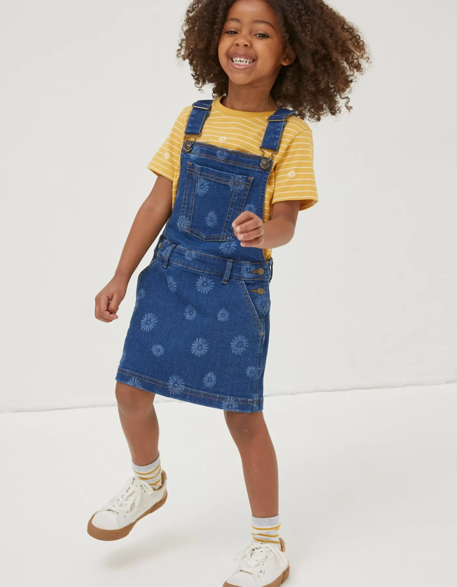 FatFace Laser Print Denim Pinafore Dress|Girls View All