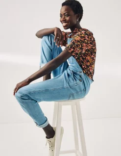 FatFace Lewes Slim Leg Denim Dungarees|Women Jeans & Dungarees