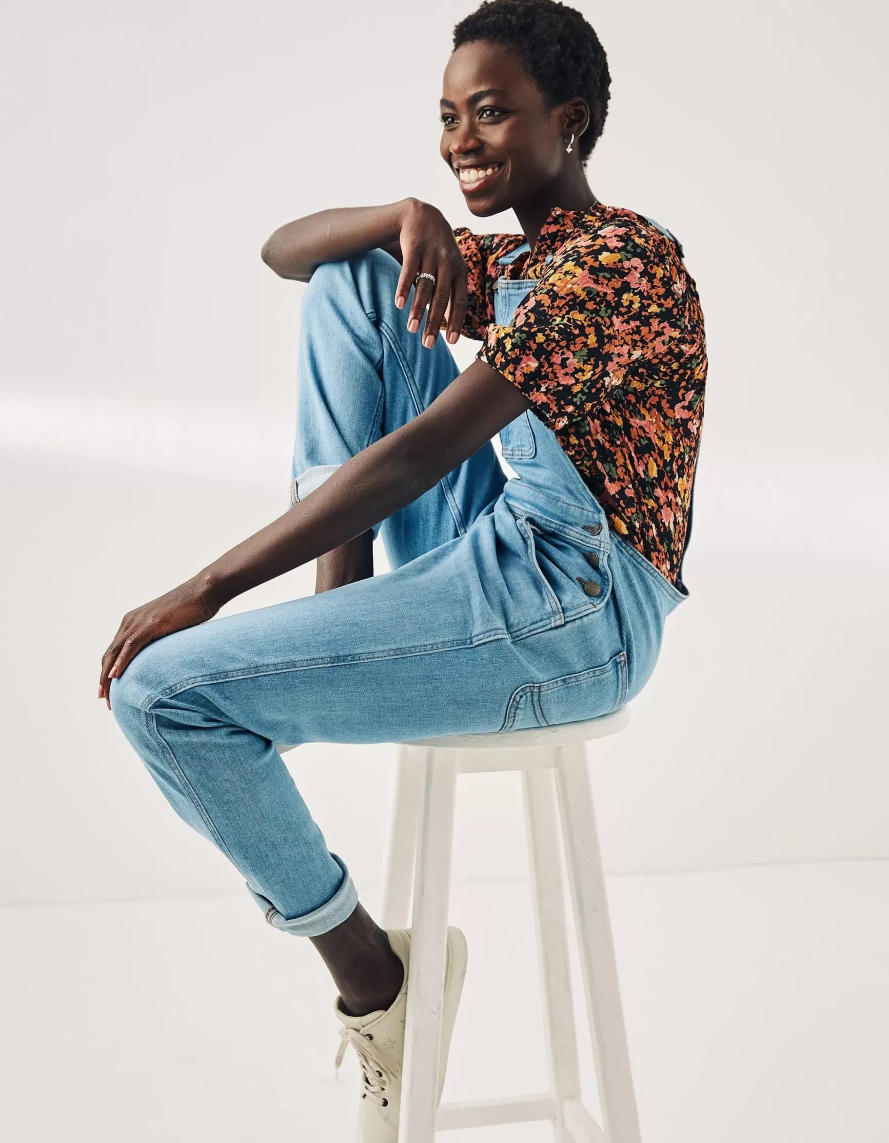 FatFace Lewes Slim Leg Denim Dungarees|Women Jeans & Dungarees
