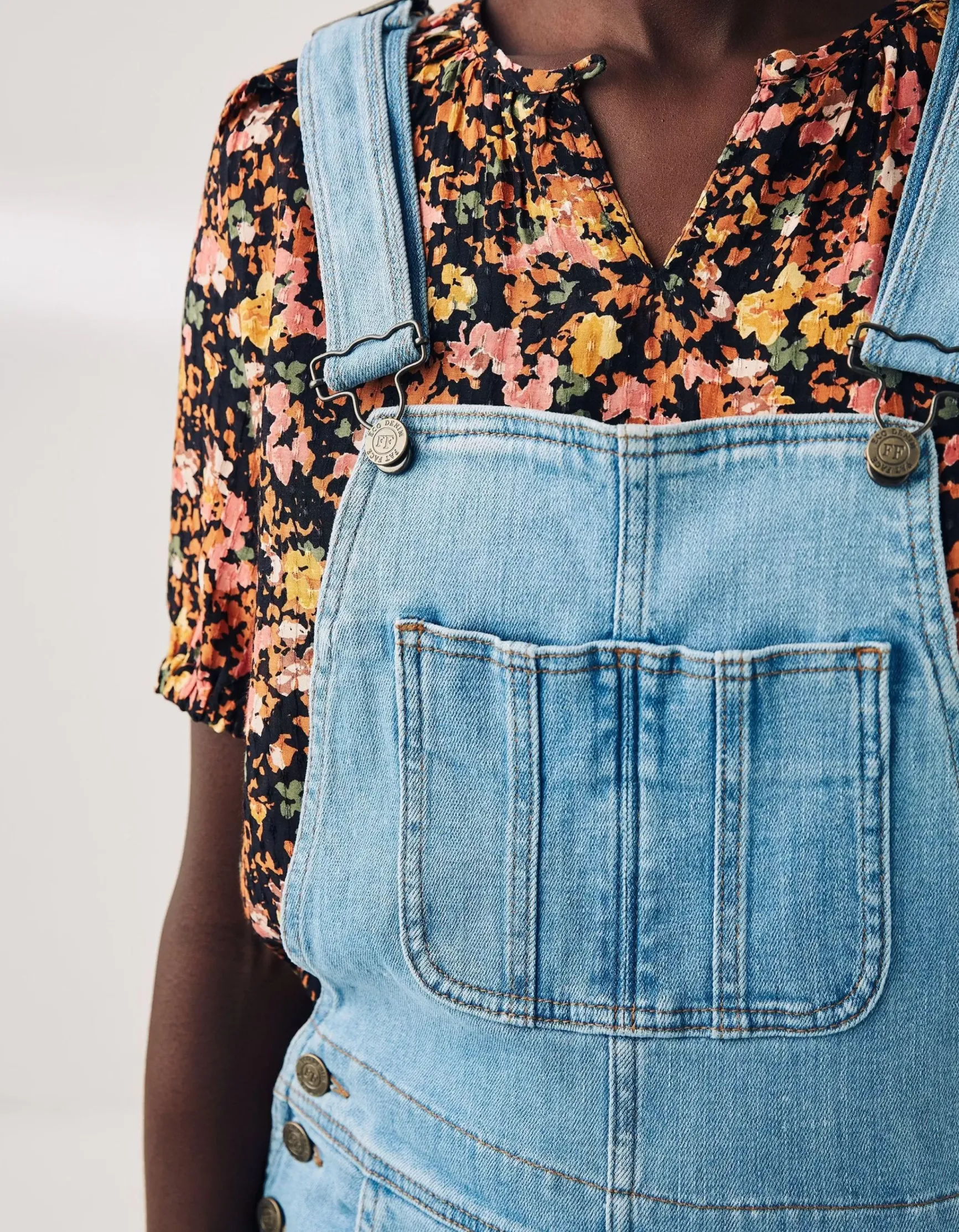 FatFace Lewes Slim Leg Denim Dungarees|Women Jeans & Dungarees