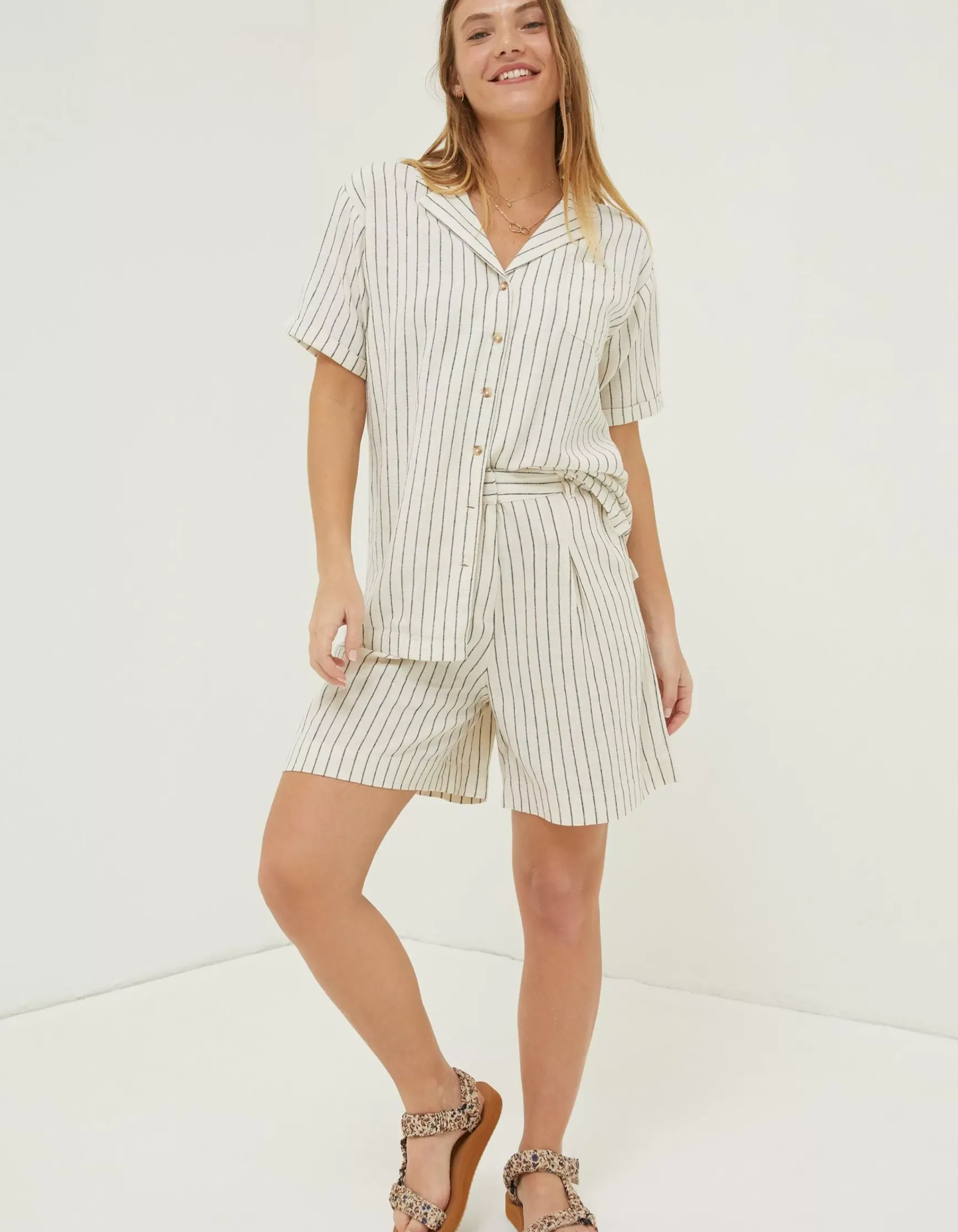 FatFace Linen Stripe Shorts|Women Shorts