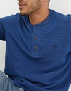 FatFace Long Sleeve Indigo Henley|Men T-Shirts