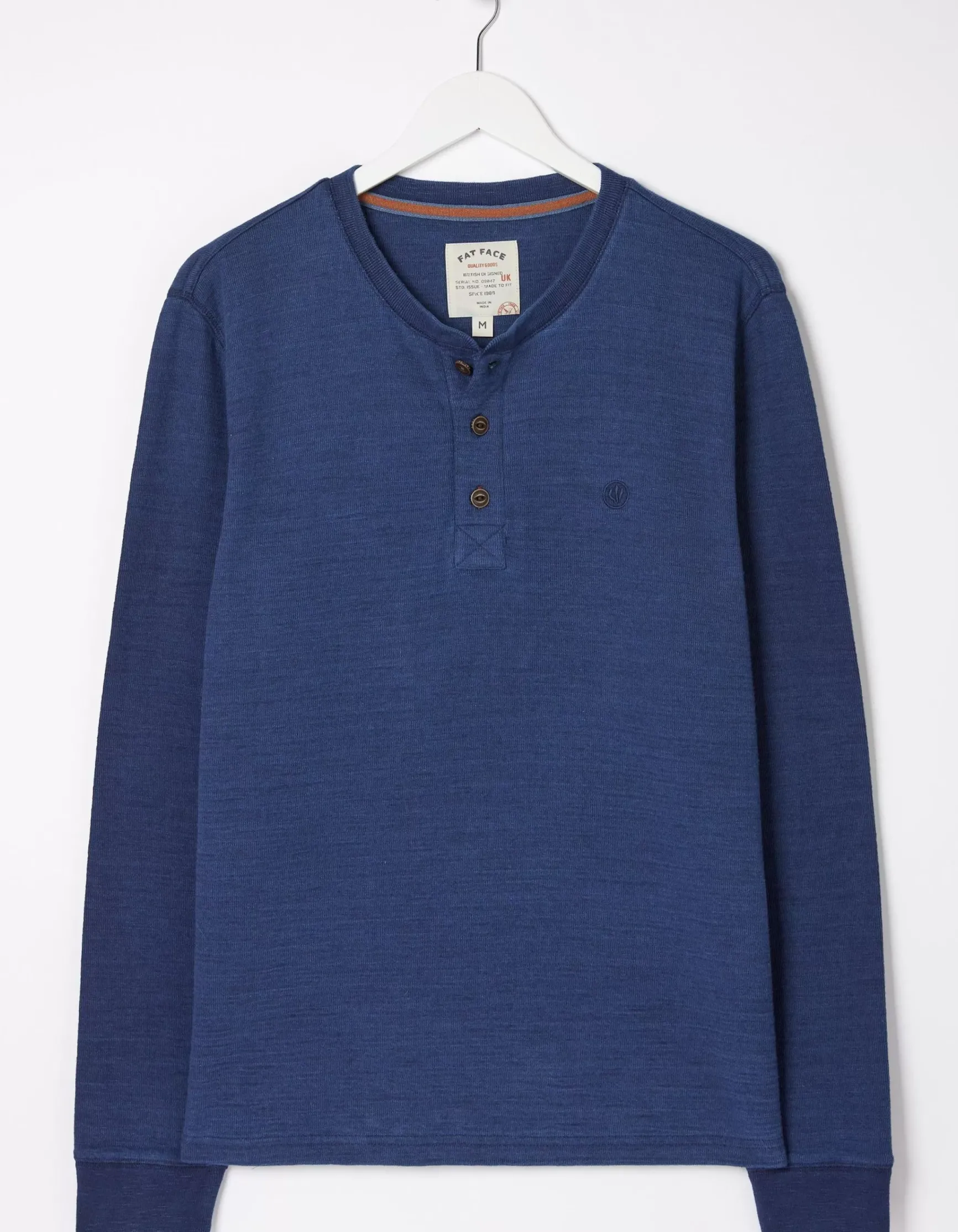 FatFace Long Sleeve Indigo Henley|Men T-Shirts