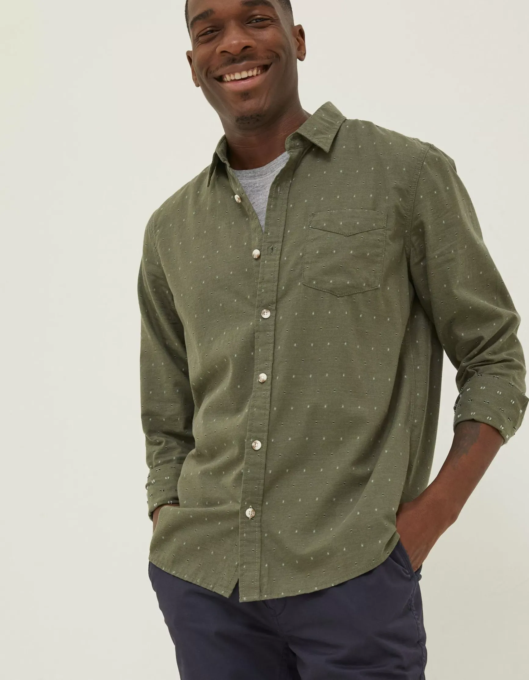 FatFace Long Sleeve Kaber Dobby Shirt|Men Shirts