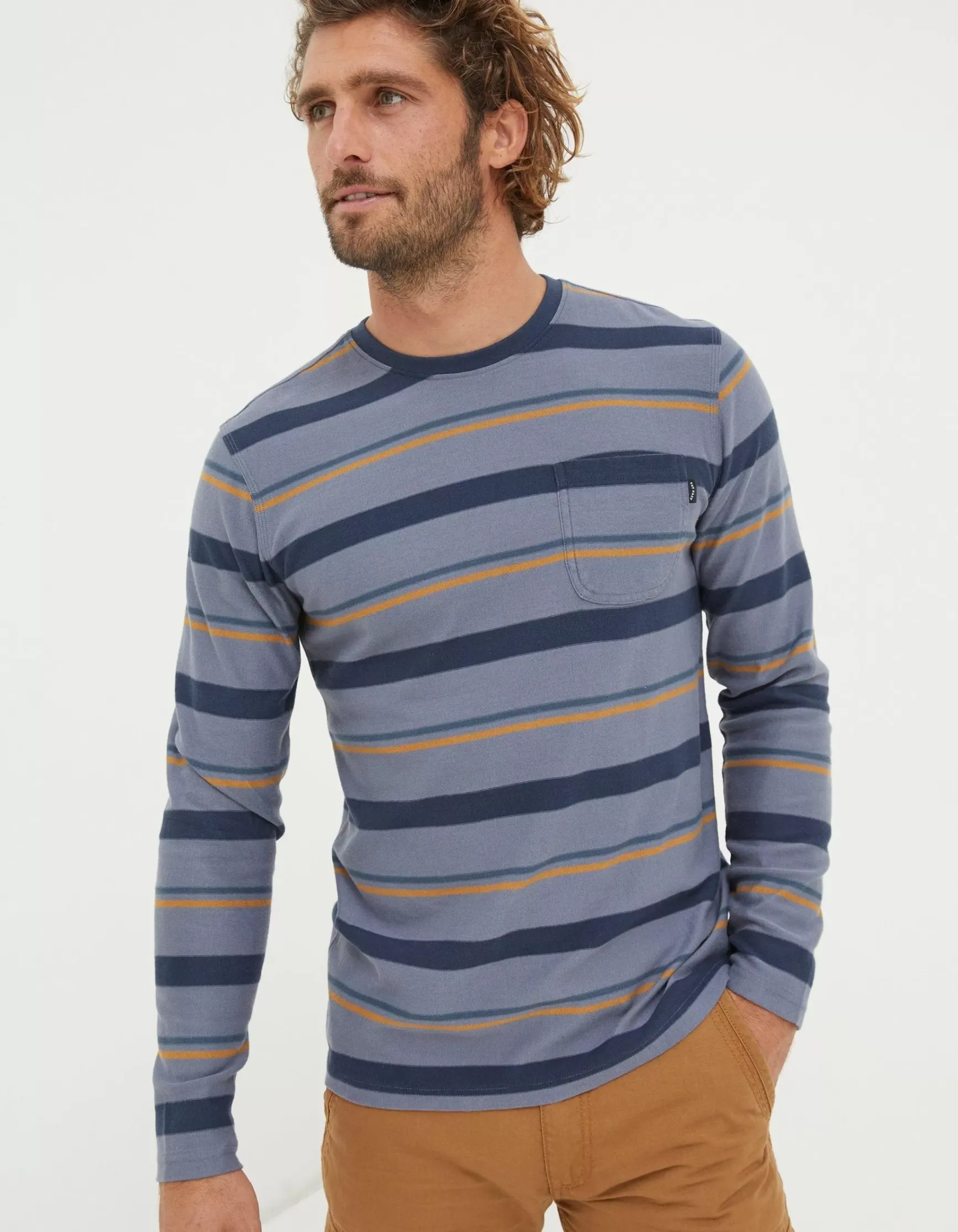 FatFace Long Sleeve Stripe Pocket Crew|Men View All