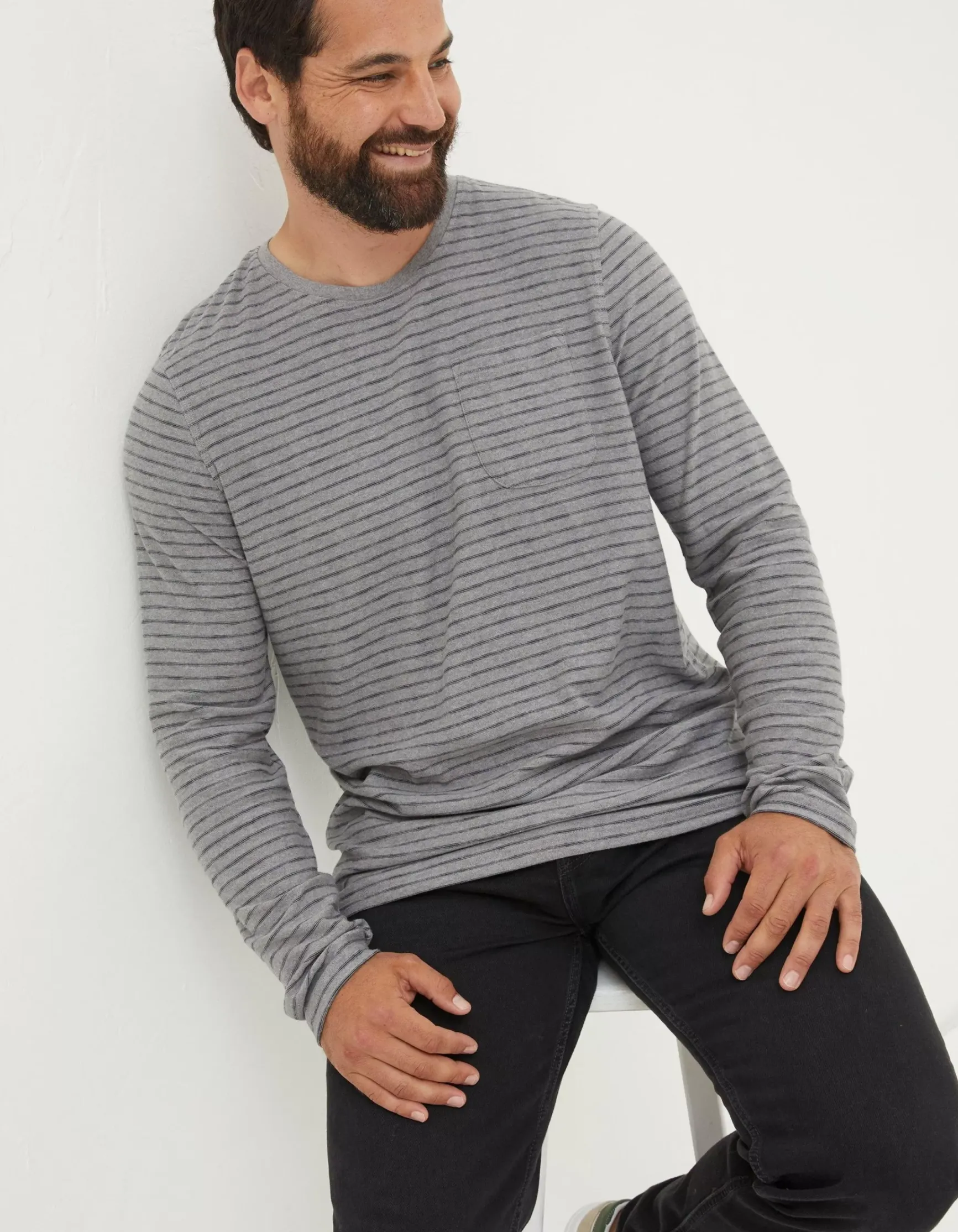 FatFace Long Sleeve Stripe Pocket T-Shirt|Men View All
