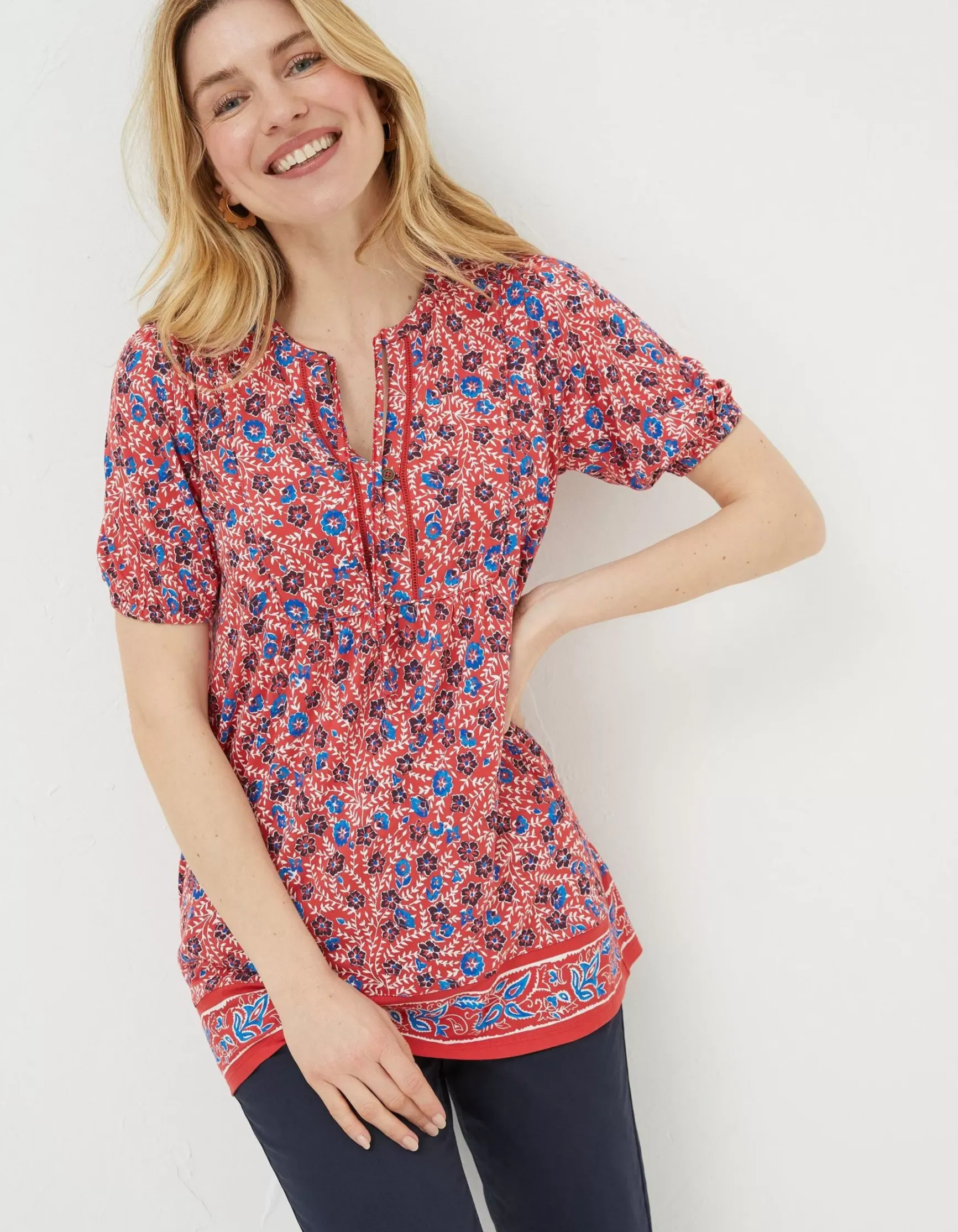 FatFace Lou Woodblock Meadow Tunic Top|Women Tops & T-Shirts