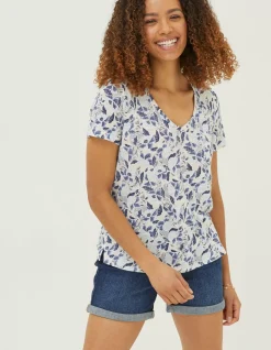 FatFace Maggie Flower Linen T-Shirt|Women Tops & T-Shirts