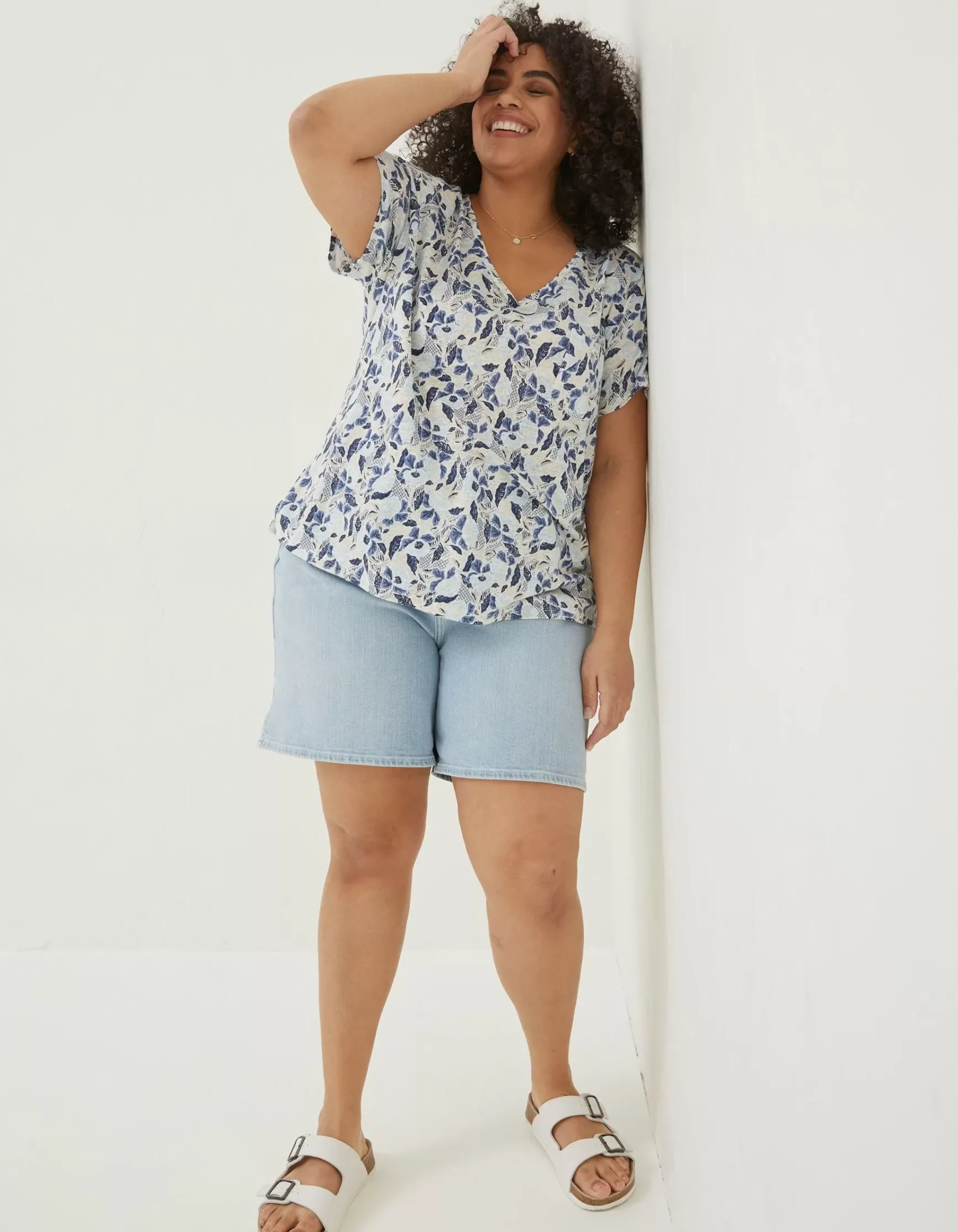 FatFace Maggie Flower Linen T-Shirt|Women Tops & T-Shirts