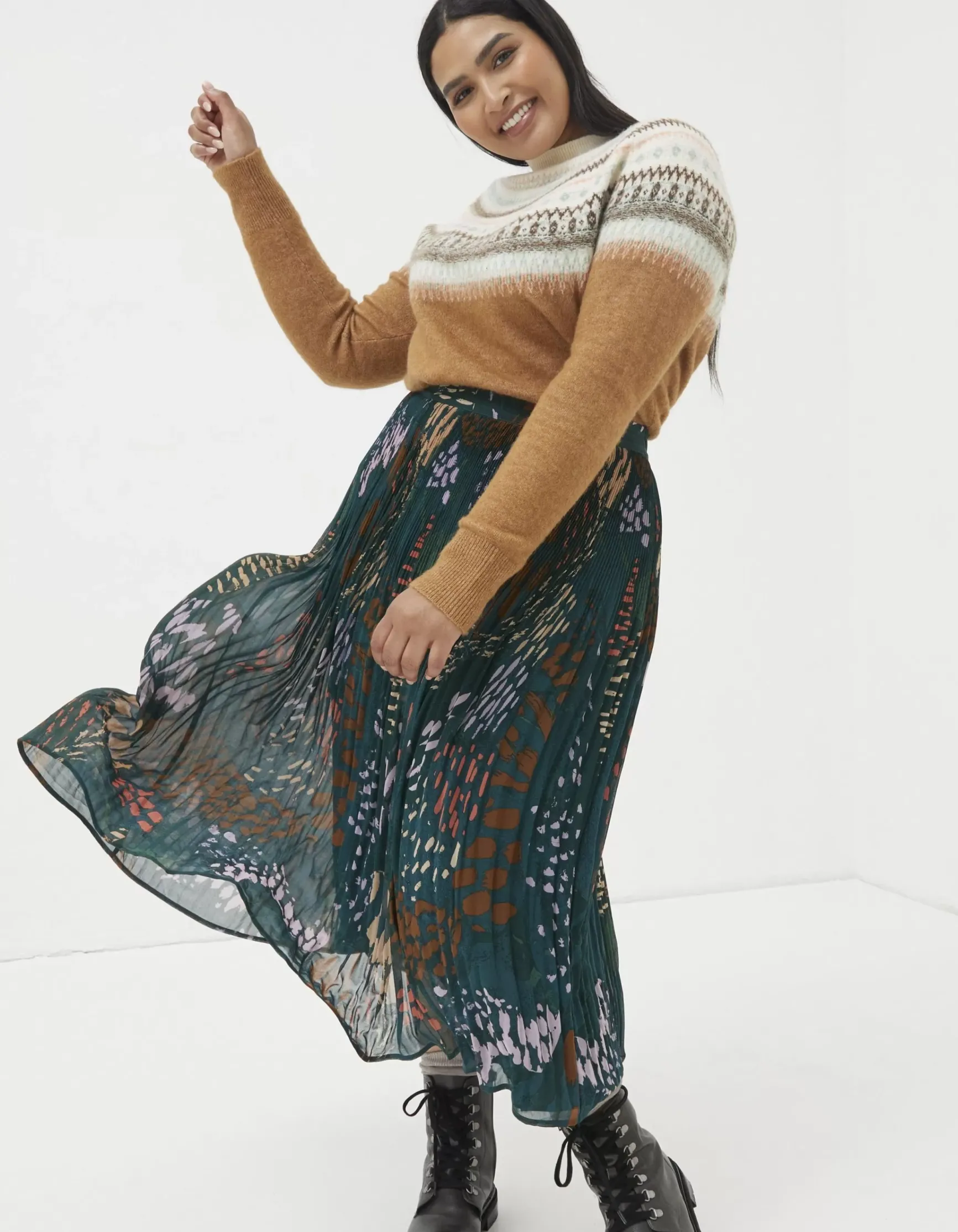 FatFace Paignton Landscape Pleated Midi Skirt|Women View All