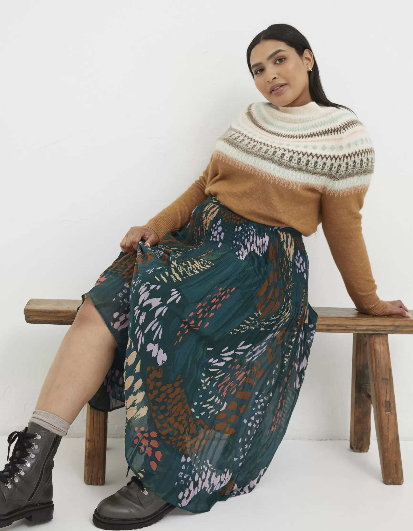 FatFace Paignton Landscape Pleated Midi Skirt|Women View All