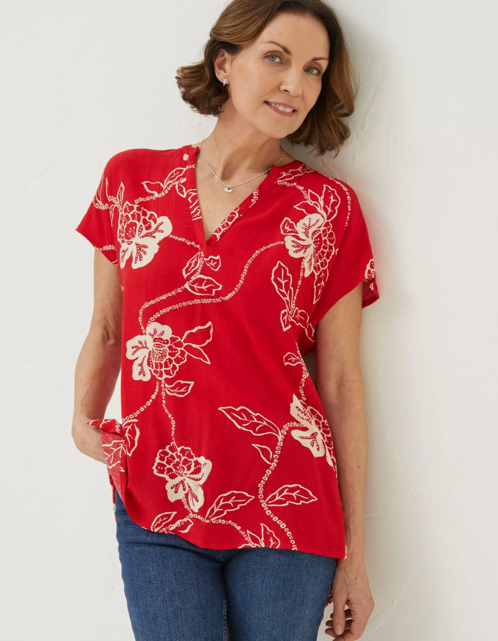 FatFace Piper Batik Red Tunic|Women Shirts & Blouses