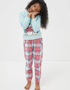 FatFace Pippa Penguin Check Pyjama Set|Girls Nightwear & Loungewear